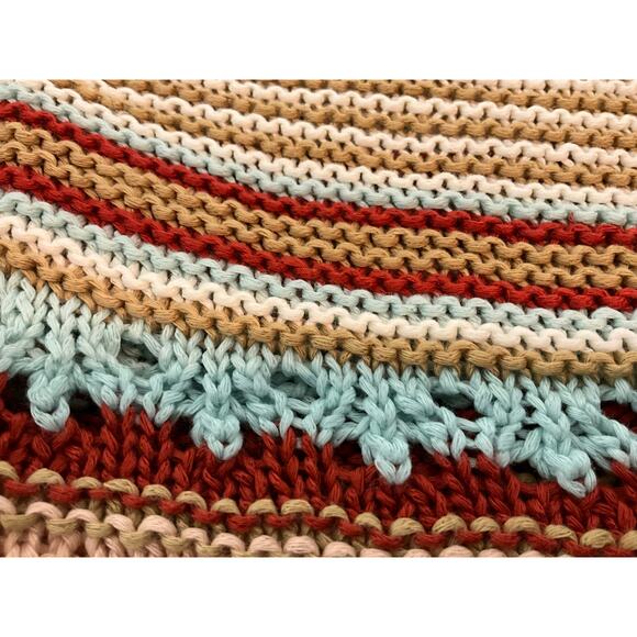 Altard State Sz Small Crochet Crop Pullover Top Tie Front Beige Rust Pink Blue - Picture 4 of 5